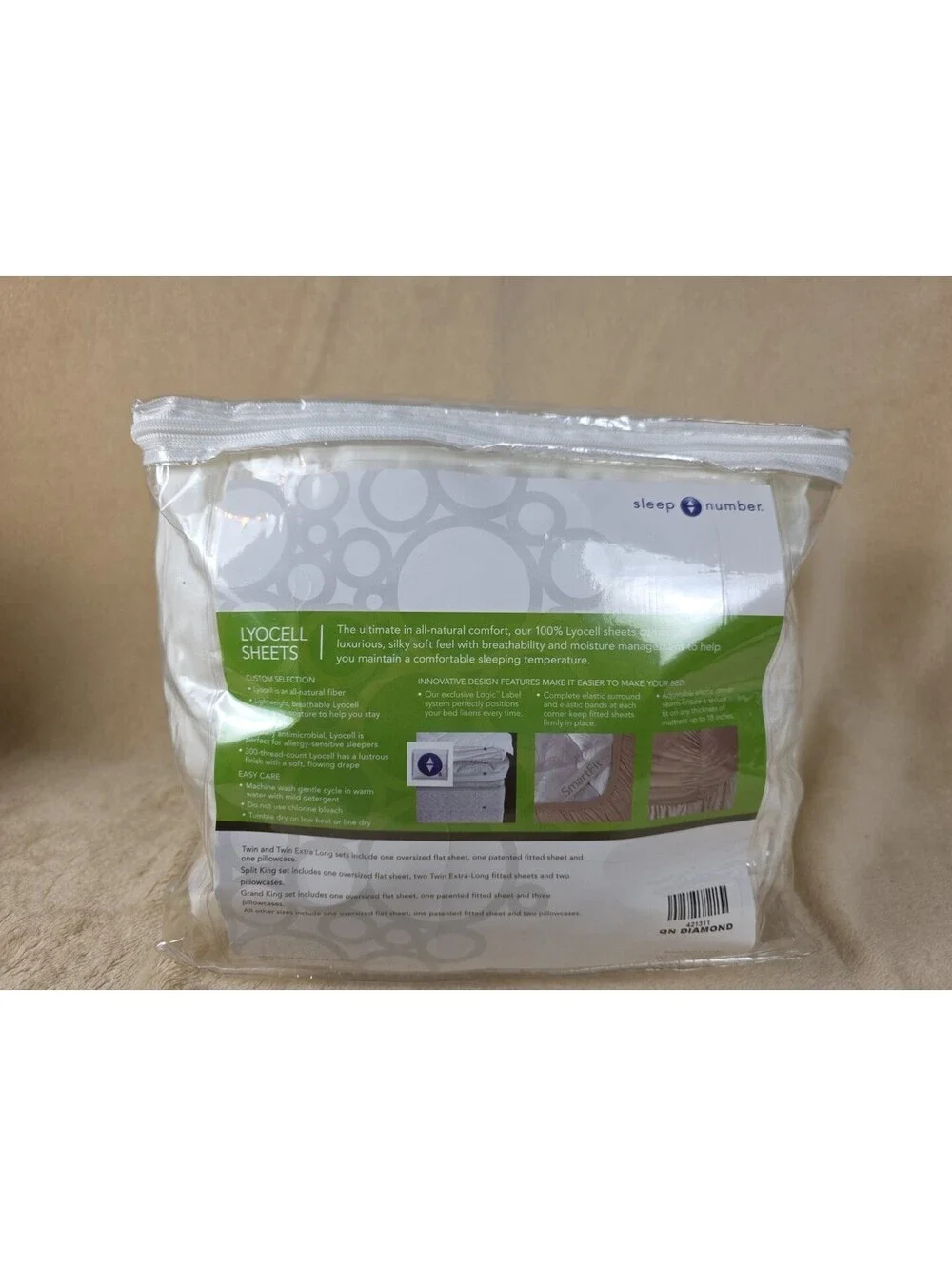 SLEEP NUMBER SELECT COMFORT LYOCELL Diamond Queen SmartFit Sheet Set *NEW* VTG